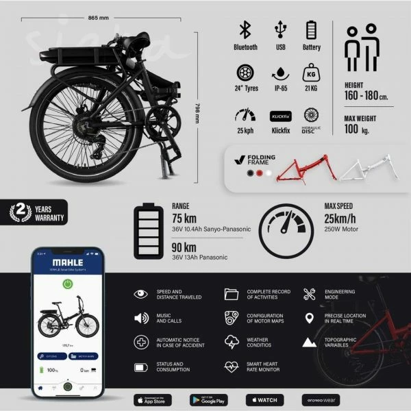 VÉLO DE VILLE PLIANT À ASSISTANCE ÉLECTRIQUE 24" - LEGEND SIENA 13AH NOIR 7 VÉLO DE VILLE PLIANT À ASSISTANCE ÉLECTRIQUE 24" - LEGEND SIENA 13AH NOIR – Image 5